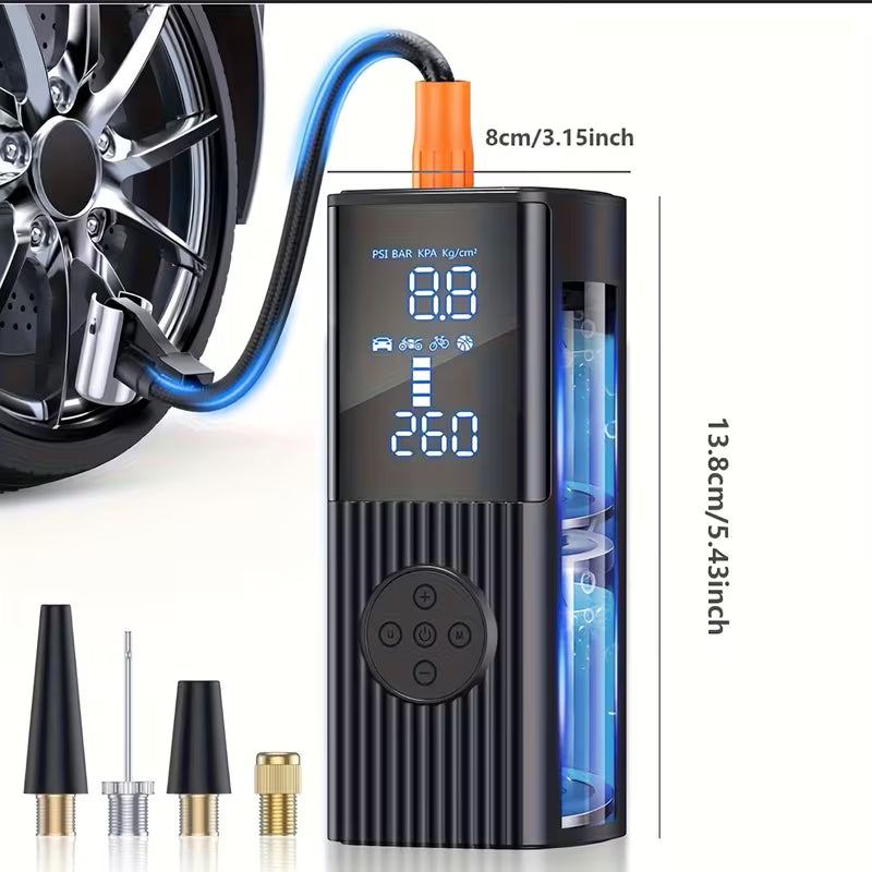 AeroPump™ Max cordless tire inflator with valve adapters and LCD display