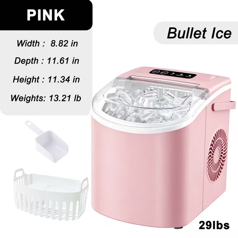 Portable Countertop Ice Maker with Handle; Self-Cleaning (29Lbs/24H)