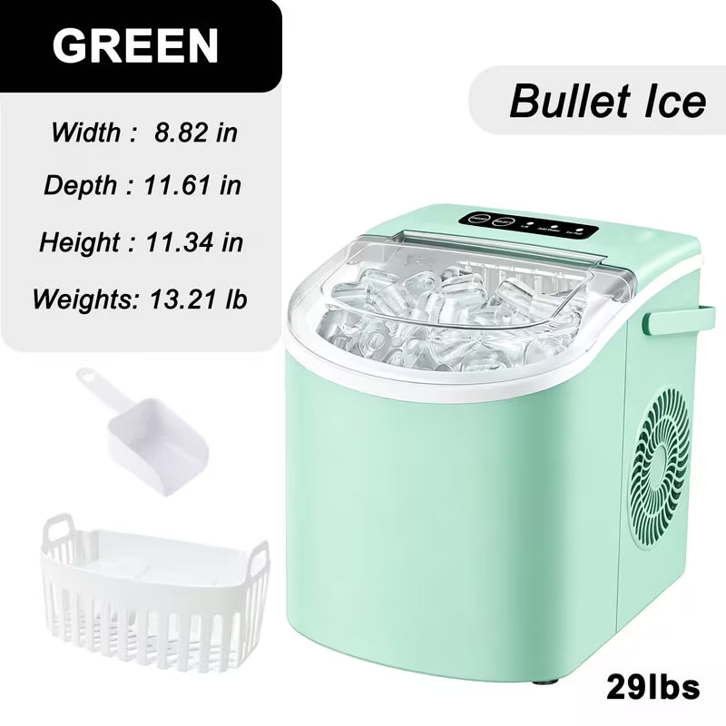 Portable Countertop Ice Maker with Handle; Self-Cleaning (29Lbs/24H)