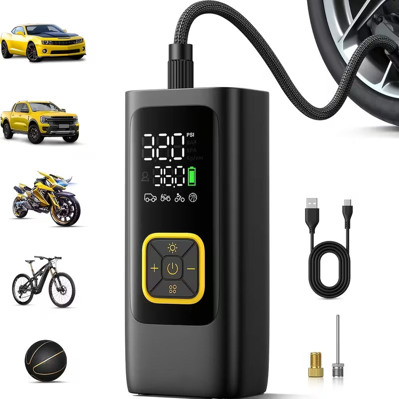 AeroPump™ Max inflating car tire – versatile for cars, motorcycles, bikes and sports